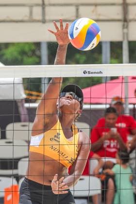 (250503) -- LAGUNA PROVINCE, May 3, 2025 -- Sherysyn Toko of Vanuatu competes during the women s round of 12 match between Majabelle Lawac Sherysyn Toko of Vanuatu and Khylem Harl Progella Sofiah Shanine Pagara of the Philippines at the Volleyball World Beach Pro Tour Futures in Laguna Province, the Philippines, May 3, 2025. ) (SP)PHILIPPINES-LAGUNA PROVINCE Beach volleyball, Beachvolleyball WORLD BEACH PRO TOUR FUTURES RouellexUmali 