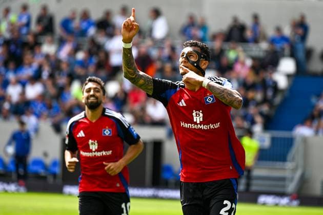 Davie Selke Hamburger SV, 27 celebrates the goal for 0 3, GER, SV Darmstadt 98 vs Hamburger SV, 2 Bundesliga, Football, 32 Matchday, Season 2024 2025, 03 05 2025 DFL REGULATIONS PROHIBIT ANY USE OF PHOTOGRAPHS as IMAGE SEQUENCES and or QUASI VIDEO GER, SV Darmstadt 98 vs Hamburger SV, 2 Bundesliga, Football, 32 Matchday, Season 2024 2025, 03 05 2025 Darmstadt Copyright: xEibner-Pressefoto FlorianxWiegandx EP_FWD