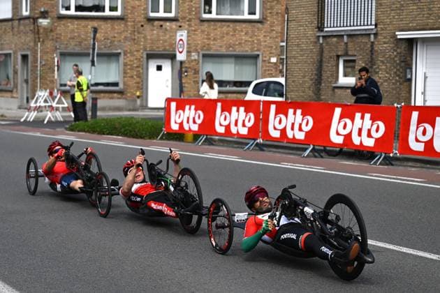MH4 Portugal s Fluvio Pacheco pictured in action during the road races at the UCI Para-Cycling Road World Cup event, Saturday 03 May 2025, in Brugge. The UCI Para-Cycling Road World Cup takes place from 01 to 04 May in Oostende and Brugge. LUCxCLAESSEN  x122525799x