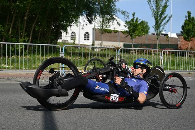 MH2 Romania s Octavian Ilina pictured in action during the road races at the UCI Para-Cycling Road World Cup event, Saturday 03 May 2025, in Brugge. The UCI Para-Cycling Road World Cup takes place from 01 to 04 May in Oostende and Brugge. LUCxCLAESSEN  x122525874x