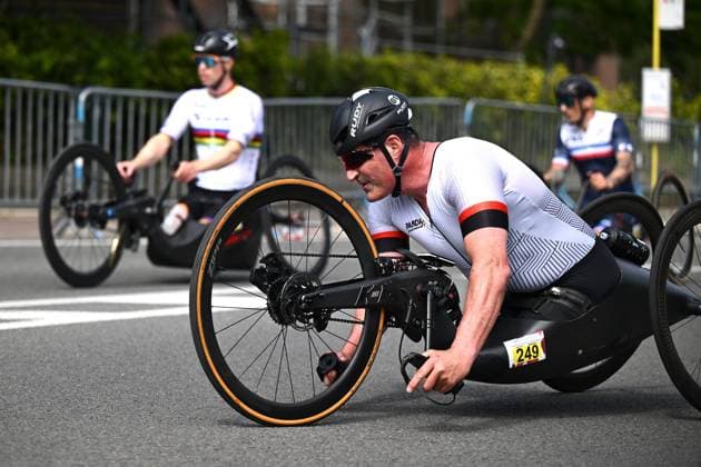 MH5 South Africa s Ernst Van Dyk pictured in action during the road races at the UCI Para-Cycling Road World Cup event, Saturday 03 May 2025, in Brugge. The UCI Para-Cycling Road World Cup takes place from 01 to 04 May in Oostende and Brugge. LUCxCLAESSEN  x122528739x