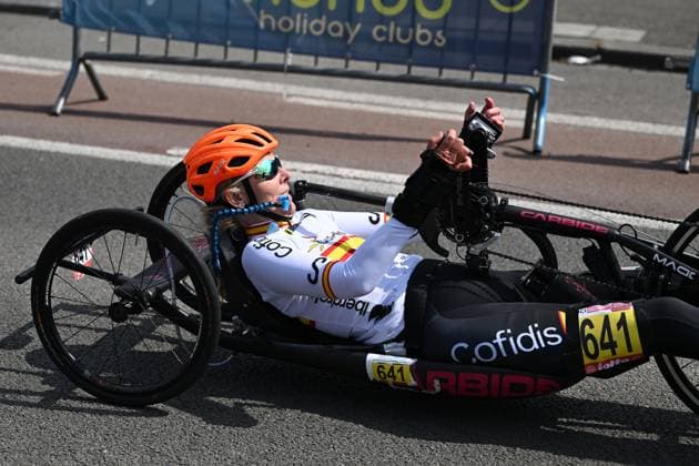 WH1 Spain s Manuela Vos van den Bouwhuijsen pictured in action at the road races at the UCI Para-Cycling Road World Cup event, Saturday 03 May 2025, in Brugge. The UCI Para-Cycling Road World Cup takes place from 01 to 04 May in Oostende and Brugge. LUCxCLAESSEN  x122529038x