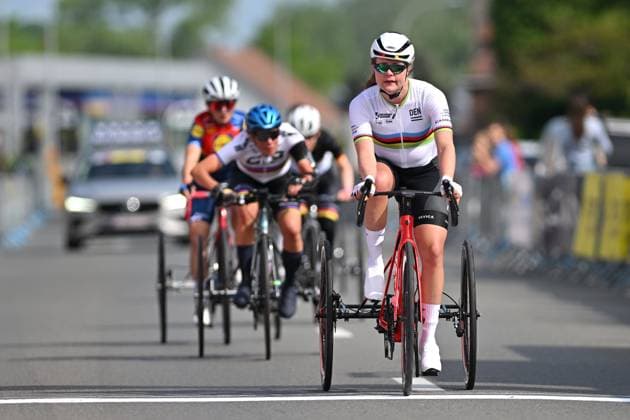 WT2 Denmark s Emma Lund pictured as she wins the WT2 race at the road races at the UCI Para-Cycling Road World Cup event, Saturday 03 May 2025, in Brugge. The UCI Para-Cycling Road World Cup takes place from 01 to 04 May in Oostende and Brugge. LUCxCLAESSEN  x122529230x