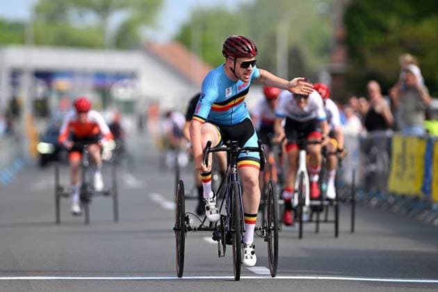 MT2 Belgium s Tim Celen pictured as he wins the MT2 race during the road races at the UCI Para-Cycling Road World Cup event, Saturday 03 May 2025, in Brugge. The UCI Para-Cycling Road World Cup takes place from 01 to 04 May in Oostende and Brugge. LUCxCLAESSEN  x122529233x