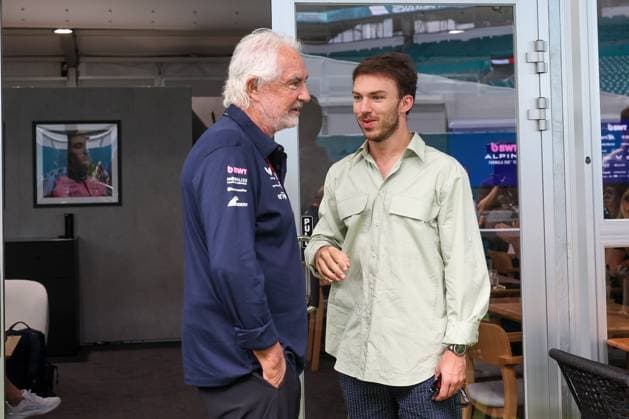 Pierre Gasly BWT Alpine and Flavio Briatore, Grand Prix of Miami, Motorsport, Men, Formula 1, Sprint, 03 05 2025 Miami Florida USA Copyright: xkolbert-press ChristianxKolbertx