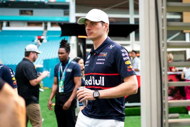 Dutch Formula One driver Max Verstappen of Red Bull Racing is seen in the paddock during the Formula One Miami Grand Prix at the Miami International Autodrome in Miami Gardens, Florida on Saturday, May 3, 2025.  MIA2025050301 GREGxNASH