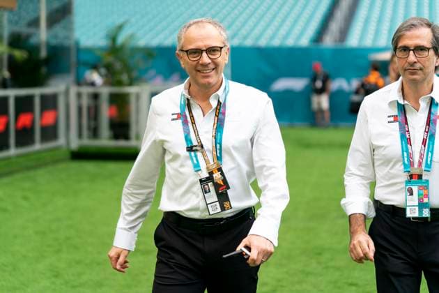 Stefano Domenicali, CEO of Formula One Group, is seen in the paddock during the Formula One Miami Grand Prix at the Miami International Autodrome in Miami Gardens, Florida on Saturday, May 3, 2025.  MIA2025050321 GREGxNASH