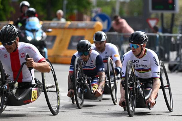 MH5 Netherlands Mitch Valize pictured in action at the road races at the UCI Para-Cycling Road World Cup event, Saturday 03 May 2025, in Brugge. The UCI Para-Cycling Road World Cup takes place from 01 to 04 May in Oostende and Brugge. LUCxCLAESSEN  x122537557x