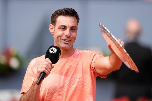 May 3, 2025, Madrid, Madrid, Spain: Marcel Granollers of Spain attends with the winner trophy won with Horacio Zeballos of Argentina after winning against Marcelo Arevalo of El Salvador and Mate Pavic of Croatia during the Men DoubleÃ¢â‚¬â ¢s Final of Mutua Madrid Open 2025 - ATP, Tennis Herren Masters 1000 celebrated at Caja Magica on May 03, 2025 in Madrid, Spain. Madrid Spain - ZUMAa181 20250503_zaa_a181_103 Copyright: xOscarxJ.xBarrosox