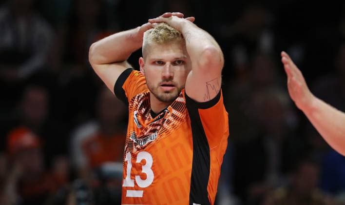 Ruben Schott Action Upper Body Sport Volleyball Bundesliga Mens Play Off Final 3 Match Season 2024 2025 03 05 2025 BR Volleys Berlin BRV vs SVG Lüneburg