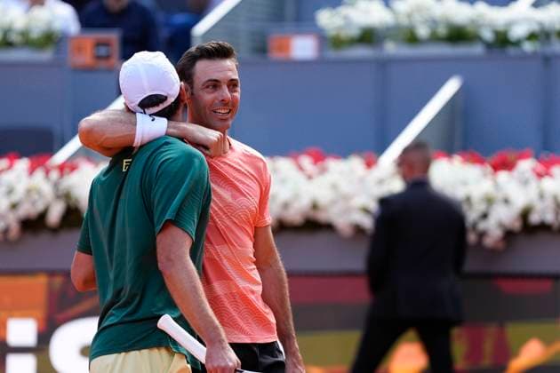 May 3, 2025, Madrid, Madrid, Spain: Horacio Zeballos of Argentina and Marcel Granollers of Spain celebrate after winning the doubles against Marcelo Arevalo of El Salvador and Mate Pavic of Croatia during the Men DoubleÃ¢â‚¬â ¢s Final of Mutua Madrid Open 2025 - ATP, Tennis Herren Masters 1000 celebrated at Caja Magica on May 03, 2025 in Madrid, Spain. Madrid Spain - ZUMAa181 20250503_zaa_a181_078 Copyright: xOscarxJ.xBarrosox