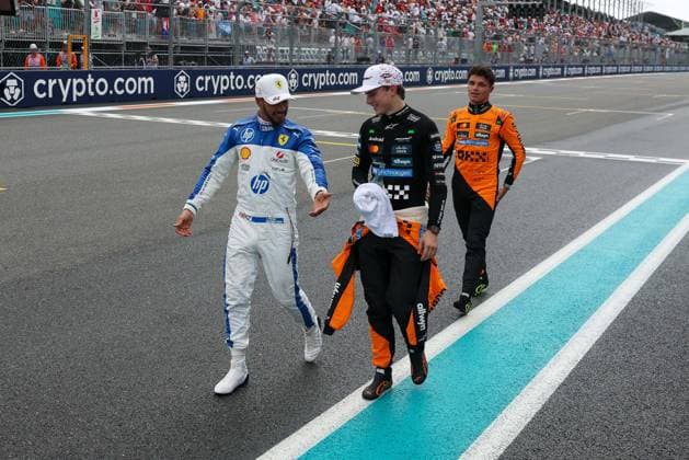 3rd place in sprint, Lewis Hamilton Scuderia Ferrari HP , 2nd place in sprint Oscar Piastri McLaren Formula 1 Team , Winner in sprint, Lando Norris McLaren Formula 1 Team , Grand Prix of Miami, Motorsport, Men, Formula 1, Sprint, 03 05 2025 Miami Florida USA Copyright: xkolbert-press ChristianxKolbertx