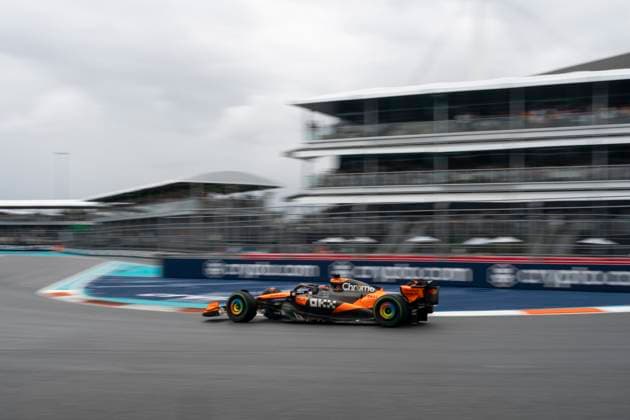 Australian Formula One driver Oscar Piastri of McLaren F1 Team races in the sprint race during the Formula One Miami Grand Prix at the Miami International Autodrome in Miami Gardens, Florida on Saturday, May 3, 2025.  MIA2025050338 GREGxNASH