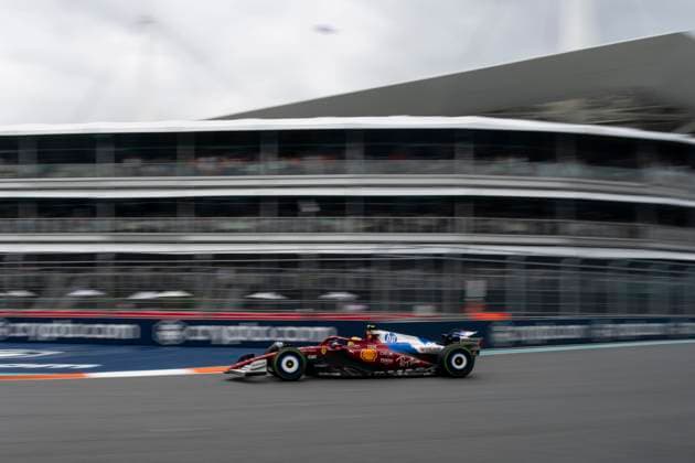 British Formula One driver Lewis Hamilton of Scuderia Ferrari races in the sprint race during the Formula One Miami Grand Prix at the Miami International Autodrome in Miami Gardens, Florida on Saturday, May 3, 2025.  MIA2025050340 GREGxNASH