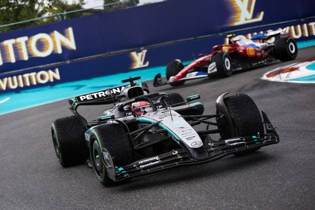 F1 - MIAMI GRAND PRIX 2025 63 RUSSELL George (gbr), Mercedes AMG F1 Team W16, action during the Formula 1 Crypto.com Miami Grand Prix 2025, 6th round of the 2025 FIA Formula One World Championship, WM, Weltmeisterschaft from May 2 to 4, 2025 on the Miami International Autodrome, in Miami Gardens, Florida, United States of America - Miami GardensUnited States  Copyright: xEricxAlonsox