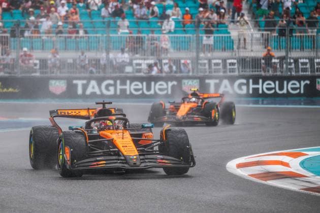 Oscar Piastri McLaren Formula 1 Team, Australia, 81 Lando Norris McLaren Formula 1 Team, Great Britain, 04 USA, Formula 1 World Championship, Crypto com Miami Grand Prix, Miami International Autodrome, 2025 season, 03 05 2025 USA, Formula 1 World Championship, Crypto com Miami Grand Prix, Miami International Autodrome, 2025 season, 03 05 2025 Miami Copyright: xEibner-Pressefoto MaevaxBurillox EP_MBO