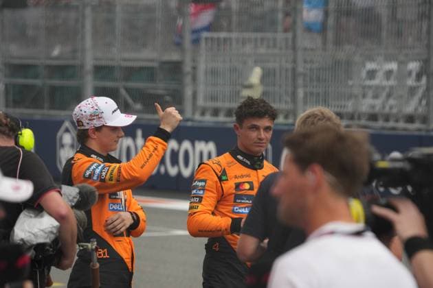 03 05 2025, Miami International Autodrome, Miami, Formula 1 Crypto com Miami Grand Prix 2025 ,in the picture winner Lando Norris GBR , McLaren F1 Team, 2nd place for Oscar Piastri AUS Photo by Hasan Bratic DeFodi Images