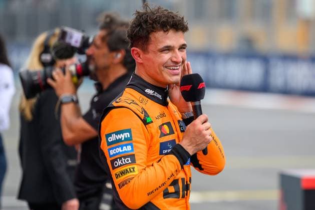 3rd May 2025; Miami International Autodrome, Miami, Florida, USA; Formula 1 Crypto.com Miami Grand Prix 2025; Sprint Race during Qualifying Day; McLaren driver Lando Norris of the United Kingdom smiles during an interview after winning the Sprint race.  ActionPlus12781883 DouglasxMurray