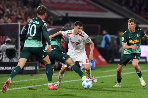 Eric Martel 1 FC Koeln in action, on the ball, single action during the 2 Bundesliga match between 1 FC Köln and Jahn Regensburg at RheinEnergieStadion on May 03, 2025 in Cologne, Germany Photo by Ralf Treese DeFodi Images Eric Martel 1 FC Koeln controls the ball during the 2 Bundesliga match between 1 FC Köln and Jahn Regensburg at RheinEnergieStadion on May 3, 2025 in Cologne, Germany Photo by Ralf Treese DeFodi Images DFB DFL REGULATIONS PROHIBIT ANY USE OF PHOTOGRAPHS AS IMAGE SEQUENCES AND OR QUASI VIDEO Photo by Ralf Treese DeFodi Images