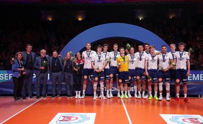 Second place for the Lüneburg team Sport Volleyball Bundesliga Mens Play Off Final 3 Match Season 2024 2025 03 05 2025 BR Volleys Berlin BRV vs SVG Lüneburg
