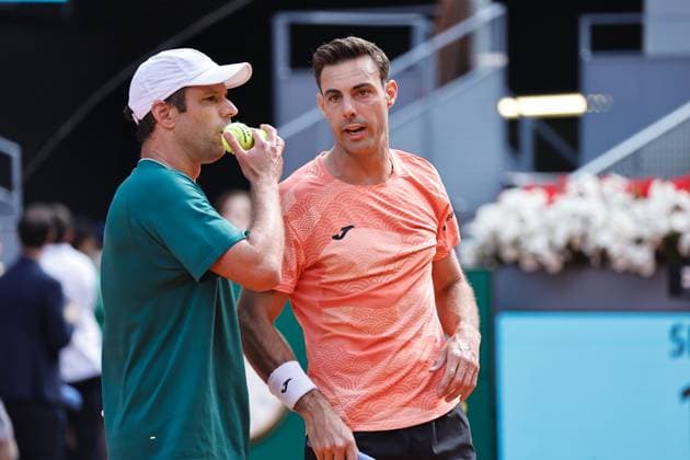 (L-R) Horacio Zeballos (ARG), Marcel Granollers (ESP), MAY 3, 2025 - Tennis : Horacio Zeballos and Marcel Granollers during Doubles Final match against Marcelo Arevalo and Mate Pavic pair on the ATP, Tennis Herren tour Masters 1000 tournaments Mutua Madrid Open tennis tournament at the Caja Magica in Madrid, Spain. Noxthirdxpartyxsales  (289433486)