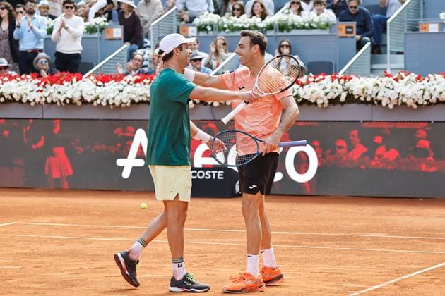 (L-R) Horacio Zeballos (ARG), Marcel Granollers (ESP), MAY 3, 2025 - Tennis : Horacio Zeballos and Marcel Granollers celebrate after winning Doubles Final match against Marcelo Arevalo and Mate Pavic pair on the ATP, Tennis Herren tour Masters 1000 tournaments Mutua Madrid Open tennis tournament at the Caja Magica in Madrid, Spain. Noxthirdxpartyxsales  (289433557)