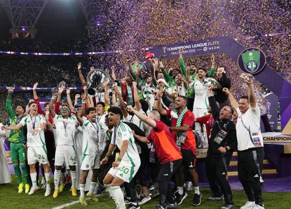 Football: AFC Champions League Elite Players of Saudi Arabia s Al-Ahli celebrate after beating Japan s Kawasaki Frontale in the AFC Champions League Elite final in Jeddah, Saudi Arabia, on May 3, 2025.  A14AA0004516114P