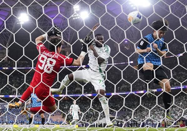 Football: AFC Champions League Elite Goalkeeper Louis Yamaguchi (98) from Japan s Kawasaki Frontale concedes a goal in the first half of the AFC Champions League Elite final against Saudi Arabia s Al-Ahli in Jeddah, Saudi Arabia, on May 3, 2025.  A14AA0004516120P