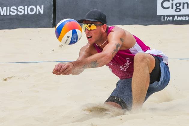 (250504) -- LAGUNA PROVINCE, May 4, 2025 -- Kevin Cuzmiciov of Israel competes during the men s semifinal match between Dimitrios Chatzinikolaou Stavros Ntallas of Greece and Kevin Cuzmiciov Eylon Elazar of Israel at the Volleyball World Beach Pro Tour Futures in Laguna Province, the Philippines, May 4, 2025. ) (SP)PHILIPPINES-LAGUNA PROVINCE-VOLLEYBALL WORLD BEACH PRO TOUR FUTURES ROUELLExUMALI 