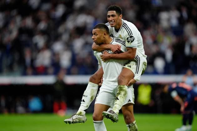 Bilder des Jahres 2025, Sport 05 Mai Sport Themen der Woche KW18 Sport Bilder des Tages Real Madrid Celta Vigo La Liga Kylian MbappÃ of Real Madrid his team s second goal during the La Liga EA Sports match between Real Madrid CF and Celta Vigo at Santiago BernabÃ u on May 5, 2025 in Madrid, Spain. Madrid Madrid Spain Copyright: xGokhanxTanerx
