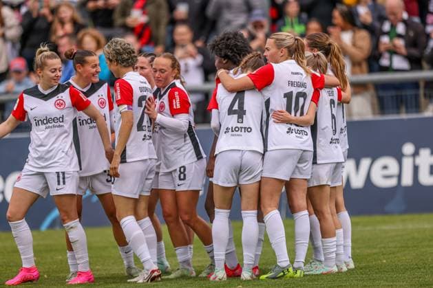 GER, Frankfurt, Eintracht Frankfurt vs TSG Hoffenheim, Google Pixel Bundesliga, Fußball, DFB, Spielzeit 2024 2025, Stadion am Bretanobad, 21 Spieltag, im Bild Tor und Jubelt mit Nicole Anyomi Eintracht Frankfurt Frauen 19 DFB DFL REGULATIONS PROHIBIT ANY USE OF PHOTOGRAPHS AS IMAGE SEQUENCES AND OR QUASI VIDEO, 04 05 2025, Copyright: HMBxMedia HendrikxHamelau