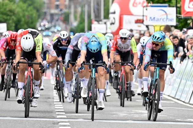 Bilder des Jahres 2025, Sport 05 Mai Sport Themen der Woche KW18 Lotto-Famenne Ardenne Classic 2025 cycling race MARCHE-EN-FAMENNE, BELGIUM - MAY 04 : Kanter Max (GER) of XDS Astana Team wins the sprint during the Men Elite UCI 1.1 Europe Tour 7th Lotto-Famenne Ardenne Classic cycling race with start in Marche-en-Famenne and finish in Marche-en-Famenne after 195 km on May 04, 2025 in Marche-en-Famenne, Belgium, 04 05 2025 ( Motordriver Guy De Vuyst & Marche-en-Famenne Belgium  Copyright: xJanxDexMeuleneirx