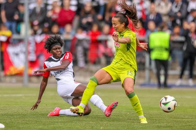 GER, Frankfurt, Eintracht Frankfurt vs TSG Hoffenheim, Google Pixel Bundesliga, Fußball, DFB, Spielzeit 2024 2025, Stadion am Bretanobad, 21 Spieltag, im Bild Nicole Anyomi Eintracht Frankfurt Frauen 19 , scores the goal for 1 0 and 2 0 DFB DFL REGULATIONS PROHIBIT ANY USE OF PHOTOGRAPHS AS IMAGE SEQUENCES AND OR QUASI VIDEO, 04 05 2025, Copyright: HMBxMedia HendrikxHamelau