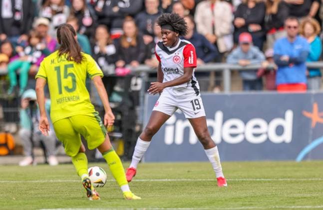 GER, Frankfurt, Eintracht Frankfurt vs TSG Hoffenheim, Google Pixel Bundesliga, Football, DFB, Season 2024 2025, Stadion am Bretanobad, 21 Matchday, in the picture Nicole Anyomi Eintracht Frankfurt Women 19 DFB DFL REGULATIONS PROHIBIT ANY USE OF PHOTOGRAPHS AS IMAGE SEQUENCES AND OR QUASI VIDEO, 04 05 2025, Copyright: HMBxMedia HendrikxHamelau