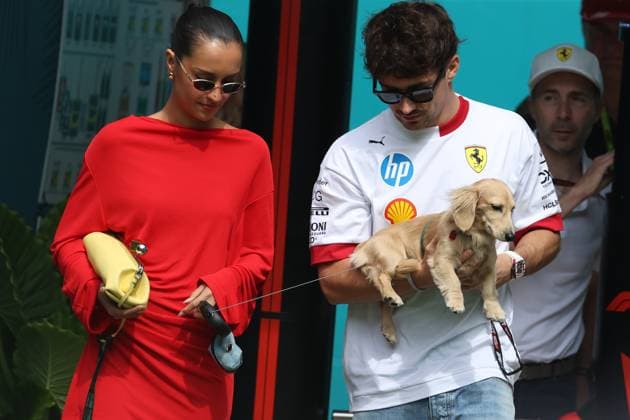 F1 Grand Prix Of Miami - Race Day Arrivals Charles Leclerc arrives with his dog Leo at the Miami International Autodrome in Miami, Florida, for the Formula 1 Crypto.com Miami Grand Prix. Miami, Florida Florida United States  Copyright: xReginaldxMathalonex originalFilename:mathalone-notitle250504_npDtA.jpg