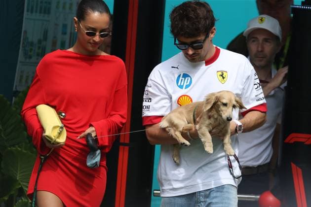 F1 Grand Prix Of Miami - Race Day Arrivals Charles Leclerc arrives with his dog Leo at the Miami International Autodrome in Miami, Florida, for the Formula 1 Crypto.com Miami Grand Prix. Miami, Florida Florida United States  Copyright: xReginaldxMathalonex originalFilename:mathalone-notitle250504_npSS3.jpg