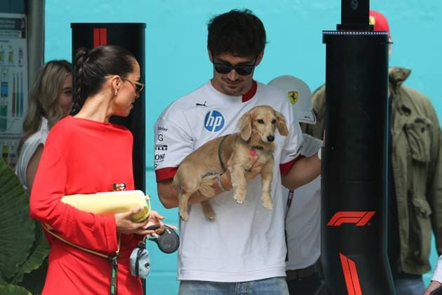 F1 Grand Prix Of Miami - Race Day Arrivals Charles Leclerc arrives with his dog Leo at the Miami International Autodrome in Miami, Florida, for the Formula 1 Crypto.com Miami Grand Prix. Miami, Florida Florida United States  Copyright: xReginaldxMathalonex originalFilename:mathalone-notitle250504_npEtY.jpg