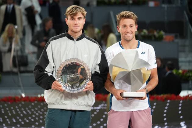 Tennis player Casperd Ruud vs Jack Draper during Final the Madrid 2025 Masters Series in Madrid on 04 MAY 2025. Cordon Press 