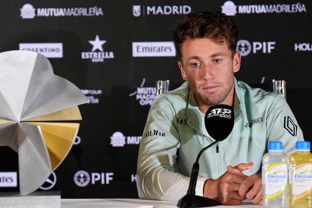May 4, 2025, Madrid, Madrid, Spain: Casper Ruud of Norway attends his press conference, PK, Pressekonferenz after winning against Jack Draper of Great Britain during the Men Singles Final of Mutua Madrid Open 2025 - ATP, Tennis Herren Masters 1000 celebrated at Caja Magica on May 04, 2025 in Madrid, Spain. Madrid Spain - ZUMAa181 20250504_zaa_a181_351 Copyright: xDennisxAgyemanx