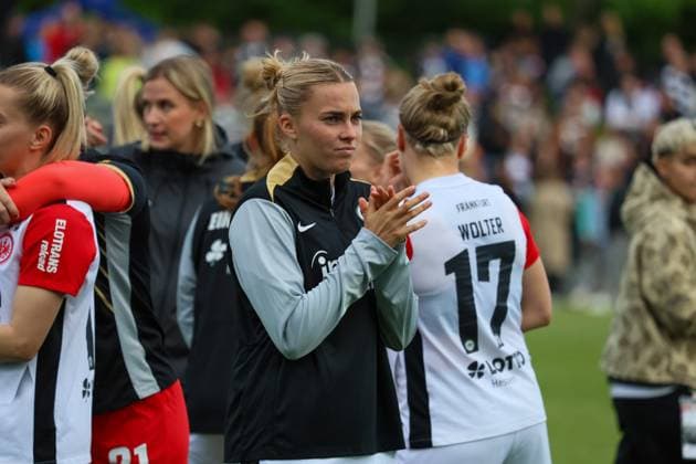 Frankfurt, Germany 04 May 2025 1 BL Women 2024 2025 Eintracht Frankfurt vs TSG Hoffenheim In the picture Laura Freigang Eintracht Frankfurt DFB regulations prohibit any use of photographs as image sequences and or quasi video Stadion am Brentanobad Hessen Copyright: xFotostandx xFantinix