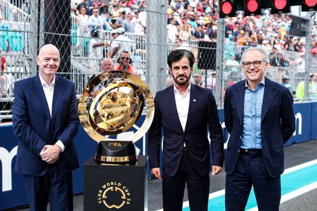 F1 - MIAMI GRAND PRIX 2025 DOMENICALI Stefano (ita), Chairman and CEO Formula One Group FOG, portrait, BEN SULAYEM Mohammed (uae), President of the FIA, portrait and INFANTINO Gianni, president of FIFA during the Formula 1 Crypto.com Miami Grand Prix 2025, 6th round of the 2025 FIA Formula One World Championship, WM, Weltmeisterschaft from May 2 to 4, 2025 on the Miami International Autodrome, in Miami Gardens, Florida, United States of America - Miami GardensUnited States Copyright: xEricxAlonsox