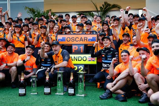 4 Lando Norris GBR, McLaren F1 Team , Zak Brown USA, McLaren Formula 1 Team , 81 Oscar Piastri AUS, McLaren F1 Team , F1 Grand Prix of Miami at Miami International Autodrome on May 4, 2025 in Miami Gardens, United States of America Photo by HOCH ZWEI Miami Gardens United States of America