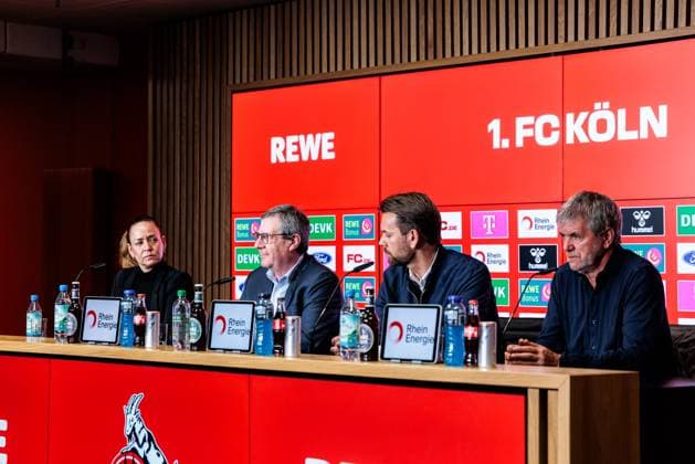 1 FC Köln Press Conference Presentation Friedhelm Funkel 05 05 2025 Dr Werner Wolf President 1 FC Köln , Thomas Kessler Sports Director 1 FC Köln , Friedhelm Funkel Head Coach 1 FC Köln Press Conference 1 FC Köln Presentation Friedhelm Funkel as new Head Coach Geissbockheim, 05 05 2025 Copyright: xBEAUTIFULxSPORTS Wunderlx