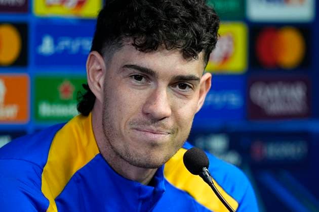 May 5, 2025, Milan, Milan, Italy: Alessandro Bastoni of Inter attends his press conference, PK, Pressekonferenz ahead of their UEFA Champions League 2024 25 semi final first second leg match against FC Barcelona, Barca at Giuseppe Meazza Stadium on May 05, 2025 in Milan, Italy. Milan Italy - ZUMAa181 20250505_zaa_a181_018 Copyright: xDennisxAgyemanx
