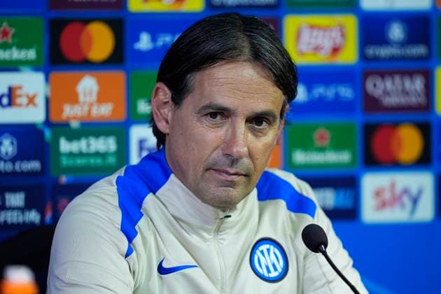 Sport Bilder des Tages May 5, 2025, Milan, Milan, Italy: Simone Inzaghi, head coach of Inter, attends his press conference, PK, Pressekonferenz ahead of their UEFA Champions League 2024 25 semi final first second leg match against FC Barcelona, Barca at Giuseppe Meazza Stadium on May 05, 2025 in Milan, Italy. Milan Italy - ZUMAa181 20250505_zaa_a181_025 Copyright: xDennisxAgyemanx