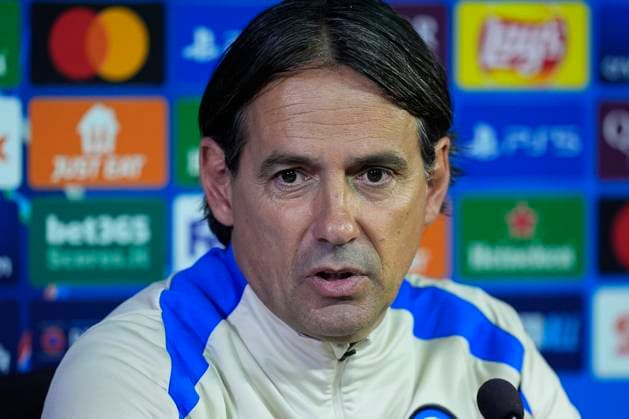 May 5, 2025, Milan, Milan, Italy: Simone Inzaghi, head coach of Inter, attends his press conference, PK, Pressekonferenz ahead of their UEFA Champions League 2024 25 semi final first second leg match against FC Barcelona, Barca at Giuseppe Meazza Stadium on May 05, 2025 in Milan, Italy. Milan Italy - ZUMAa181 20250505_zaa_a181_028 Copyright: xDennisxAgyemanx
