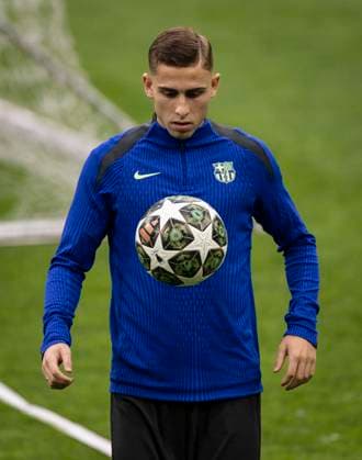 Barcelona training session Fermin in action during the training session at the San Siro stadium, in Milan, today May 5, 2025. Copyright: xx 0L3A7449