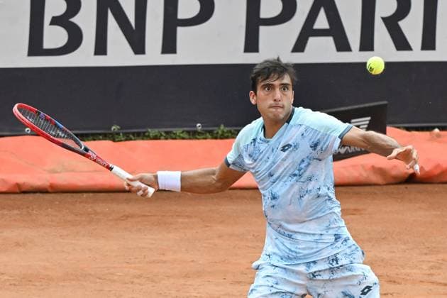 5th May 2025; Foro Italico, Rome, Italy: ATP, Tennis Herren 1000 Masters Rome, Qualifying Day 1; Roman Andres Burruchaga of Argentina in action during the qualification match at the Internazionali BNL d Italia 2025 tennis tournament  ActionPlus12783042 AllShotLive