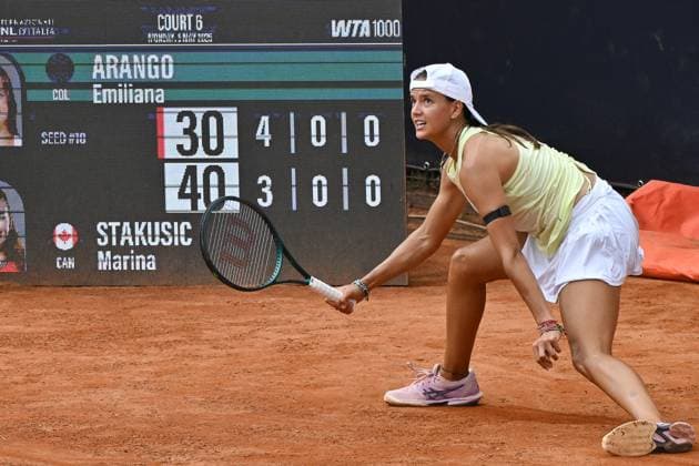 5th May 2025; Foro Italico, Rome, Italy: ATP, Tennis Herren 1000 Masters Rome, Qualifying Day 1; Marina Stakusic of Canada in action during the qualification match at the Internazionali BNL d Italia 2025 tennis tournament .  ActionPlus12783046 AllShotLive