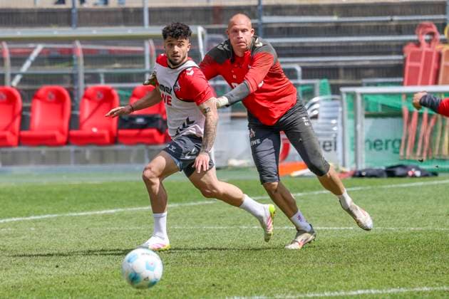 GER, 2 FBL, Training 1 FC Koeln, Franz Kremer Stadion, 06 05 2025, Franz Kremer Stadion , Koeln, GER, 2 FBL, Training 1 FC Koeln, Franz Kremer Stadion, , in the picture the first training with the new head coach, head coach 1 FC Koeln , Jusuf Gazibegovic Koeln 25 , Mathias Köbbing Koebbing goalkeeper FC Koeln 44 , nordphotoxGmbHx xMeuter nph00351